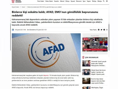 BİNLERCE KİŞİ SOKAKTA KALDI; AFAD, EMO`NUN GÖNÜLLÜLÜK BAŞVURUSUNU REDDETTİ! (GERCEKGUNDEM.COM)