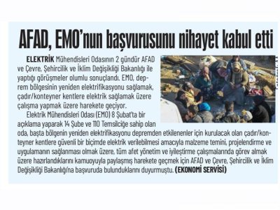 AFAD, EMO`NUN BAŞVURUSUNU NİHAYET KABUL ETTİ (GÜNLÜK EVRENSEL)