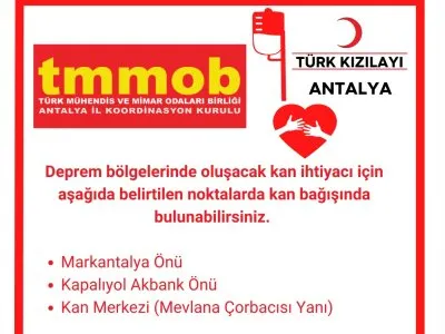 DEPREM BÖLGESİ İÇİN KAN BAĞIŞI ÇAĞRISI