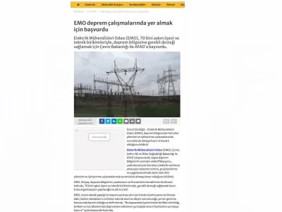 EMO DEPREM ÇALIŞMALARINDA YER ALMAK İÇİN BAŞVURDU (ENERJİGUNLUGU.NET)