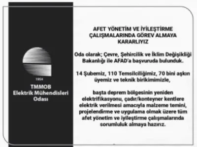 EMO: AFET YÖNETİM VE İYİLEŞTİRME ÇALIŞMALARINDA GÖREV ALMAYA KARARLIYIZ