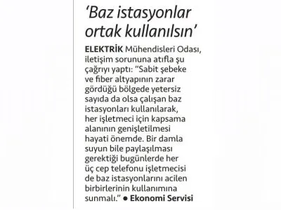 BAZ İSTASYONLAR ORTAK KULLANILSIN (CUMHURİYET)
