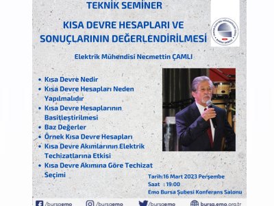 `KISA DEVRE HESAPLARI VE SONUÇLARININ DEĞERLENDİRİLMESİ` TEKNİK SEMİNER