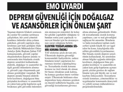 DEPREM GÜVENLİĞİ İÇİN DOĞALGAZ VE ASANSÖRLER İÇİN ÖNLEM ŞART (	ANTALYA`DA TİCARET VE SİYASET - 08.03.2023)