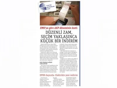 EMO`YA GÖRE AKP DÖNEMİNİN ÖZETİ: DÜZENLİ ZAM, SEÇİM YAKLAŞINCA KÜÇÜK BİR İNDİRİM (GAZETE PENCERE)