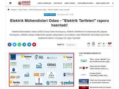 ELEKTRİK MÜHENDİSLERİ ODASI  `ELEKTRİK TARİFELERİ` RAPORU HAZIRLADI! (ENERJİEKONOMİSİ.COM)