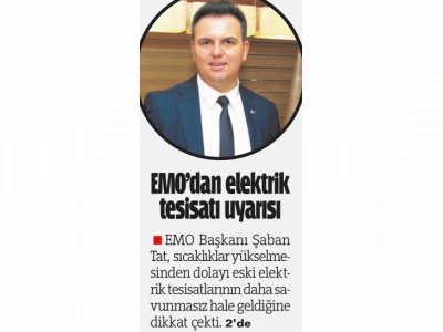 EMO`DAN ELEKTRİK TESİSATI UYARISI (ANTALYA EKSPRES-21.07.2023)