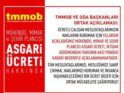 MÜHENDİS, MİMAR VE ŞEHİR PLANCILARININ HAKLARINI SAVUNMAYA, İNSANCA YAŞANACAK BİR GELİR DÜZEYİ İÇİN MÜCADELE ETMEYE DEVAM EDECEĞİZ!