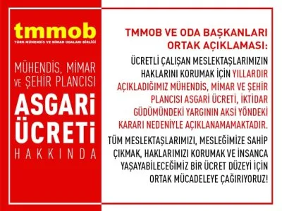 MÜHENDİS, MİMAR VE ŞEHİR PLANCILARININ HAKLARINI SAVUNMAYA, İNSANCA YAŞANACAK BİR GELİR DÜZEYİ İÇİN MÜCADELE ETMEYE DEVAM EDECEĞİZ!