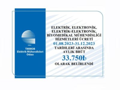 ELEKTRİK, ELEKTRONİK, ELEKTRİK-ELEKTRONİK, BİYOMEDİKAL MÜHENDİSLİĞİ HİZMETLERİ ÜCRETİ BRÜT 33.750 TL/AY OLARAK BELİRLENDİ