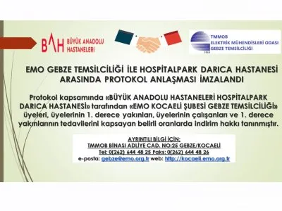 EMO GEBZE TEMSİLCİLİĞİ İLE HOSPİTALPARK DARICA HASTANESİ ARASINDA PROTOKOL ANLAŞMASI İMZALANDI