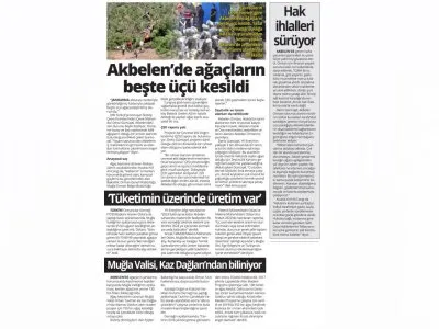 AKBELEN`DE AĞAÇLARIN BEŞTE ÜÇÜ KESİLDİ (İKİNCİ YÜZYIL)