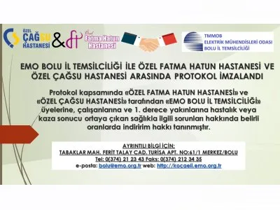EMO BOLU İL TEMSİLCİLİĞİ İLE ÖZEL FATMA HATUN HASTANESİ VE
ÖZEL ÇAĞSU HASTANESİ ARASINDA PROTOKOL İMZALANDI