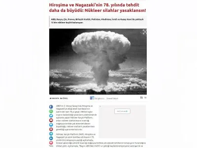 HİROŞİMA VE NAGAZAKİ`NİN 78. YILINDA TEHDİT DAHA DA BÜYÜDÜ: NÜKLEER SİLAHLAR YASAKLANSIN! (EVRENSEL.NET)