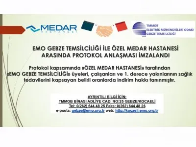 EMO GEBZE TEMSİLCİLİĞİ İLE ÖZEL MEDAR HASTANESİ ARASINDA PROTOKOL ANLAŞMASI İMZALANDI