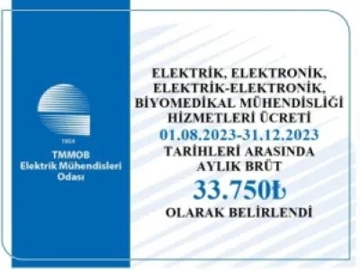 ELEKTRİK, ELEKTRONİK, ELEKTRİK-ELEKTRONİK, BİYOMEDİKAL MÜHENDİSLİĞİ HİZMETLERİ ÜCRETİ BRÜT 33.750 TL/AY OLARAK BELİRLENDİ