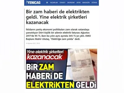 BİR ZAM HABERİ DE ELEKTRİKTEN GELDİ. YİNE ELEKTRİK ŞİRKETLERİ KAZANACAK (YENİCAGGAZETESİ.COM.TR)