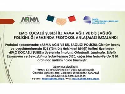 EMO KOCAELİ ŞUBESİ İLE ARMA AĞIZ VE DİŞ SAĞLIĞI POLİKİNLİĞİ ARASINDA PROTOKOL ANLAŞMASI İMZALANDI