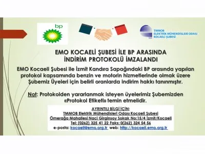 EMO KOCAELİ ŞUBESİ İLE BP ARASINDA İNDİRİM PROTOKOLÜ İMZALANDI