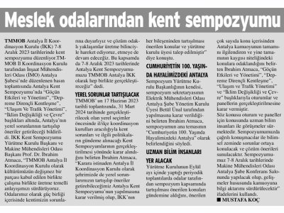 MESLEK ODALARINDAN KENT SEMPOZYUMU(11.10.2023-ANTALYA KÖRFEZ)