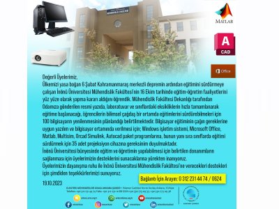 İNÖNÜ ÜNİVERSİTESİ MÜHENDİSLİK FAKÜLTESİNE DESTEK KAMPANYASI