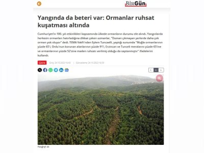 YANGINDA DA BETERİ VAR: ORMANLAR RUHSAT KUŞATMASI ALTINDA (BİRGUN.NET)