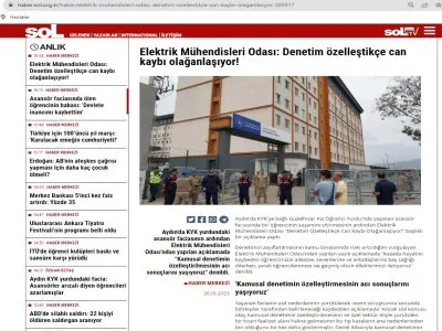 ELEKTRİK MÜHENDİSLERİ ODASI: DENETİM ÖZELLEŞTİKÇE CAN KAYBI OLAĞANLAŞIYOR! (HABER.SOL.ORG.TR)