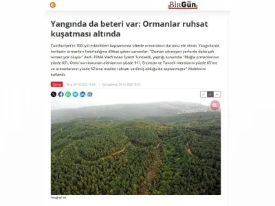 YANGINDA DA BETERİ VAR: ORMANLAR RUHSAT KUŞATMASI ALTINDA (BİRGUN.NET)
