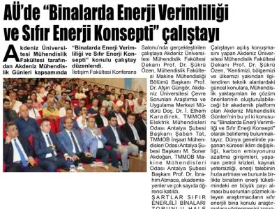 AÜ`DE `BİNALARDA ENERJİ VERİMLİLİĞİ VE SIFIR ENERJİ KONSEPTİ` ÇALIŞTAYI (AKDENİZ GÜNCEL-31.10.2023)