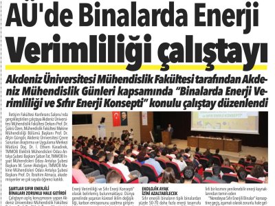 AÜ`DE BİNALARDA ENERJİ VERİMLİLİĞİ ÇALIŞTAYI (ANTALYA YÜZYÜZE-31.10.2023)
