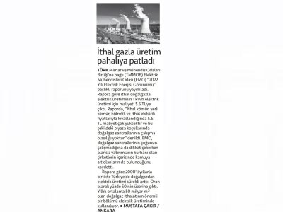 İTHAL GAZLA ÜRETİM PAHALIYA PATLADI (CUMHURİYET)