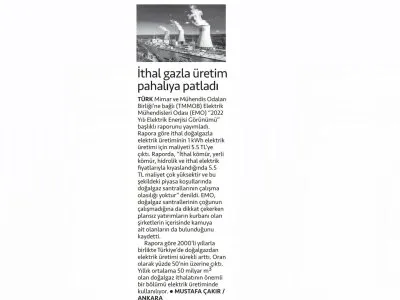 İTHAL GAZLA ÜRETİM PAHALIYA PATLADI (CUMHURİYET)