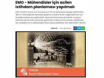 EMO: MÜHENDİSLER İÇİN ACİLEN İSTİHDAM PLANLAMASI YAPILMALI (URFADABUGUN.COM)
