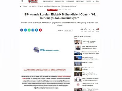 1954 YILINDA KURULAN ELEKTRİK MÜHENDİSLERİ ODASI - `69. KURULUŞ YILDÖNÜMÜ KUTLUYOR`(ENERJİEKONOMİSİ.COM)