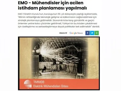 EMO: MÜHENDİSLER İÇİN ACİLEN İSTİHDAM PLANLAMASI YAPILMALI (URFADABUGUN.COM)