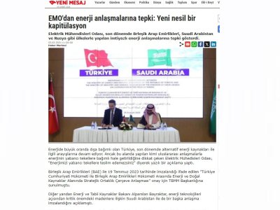 EMO`DAN ENERJİ ANLAŞMALARINA TEPKİ: YENİ NESİL BİR KAPİTÜLASYON (YENİMESAJ.COM)