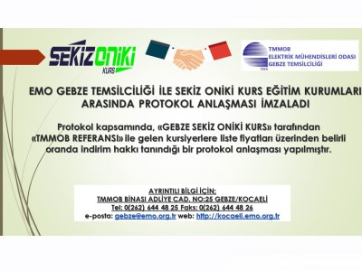 EMO GEBZE TEMSİLCİLİĞİ İLE SEKİZ ONİKİ KURS EĞİTİM KURUMLARI
ARASINDA PROTOKOL ANLAŞMASI İMZALADI