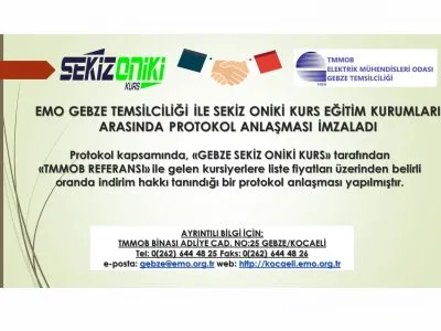 EMO GEBZE TEMSİLCİLİĞİ İLE SEKİZ ONİKİ KURS EĞİTİM KURUMLARI
ARASINDA PROTOKOL ANLAŞMASI İMZALADI