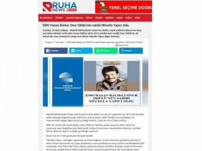 EMO HASAN BALIKÇI ONUR ÖDÜLÜNÜN SAHİBİ MÜCELLA YAPICI OLDU (RUHANEWS.COM)