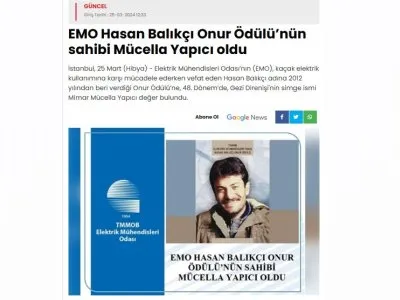 EMO HASAN BALIKÇI ONUR ÖDÜLÜNÜN SAHİBİ MÜCELLA YAPICI OLDU (URFADABUGUN.COM)