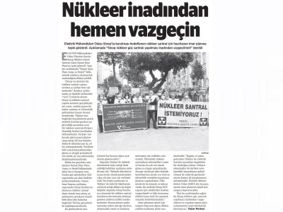 NÜKLEER İNADINDAN HEMEN VAZGEÇİN (BİRGÜN)