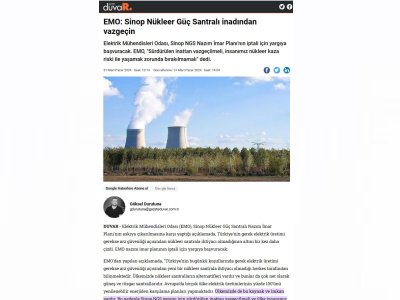 EMO: SİNOP NÜKLEER GÜÇ SANTRALI İNADINDAN VAZGEÇİN (GAZETEDUVAR.COM.TR)