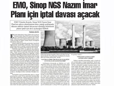 EMO, SİNOP NGS NAZIM İMAR PLANI İÇİN İPTAL DAVASI AÇACAK (BAŞKENT GAZETESİ)