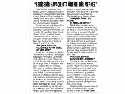 EMO MERKEZ YÖNETİM KURULU SAYMANI ENDER KELLECİ `ESKİŞEHİR HAVACILIKTA ÖNEMLİ BİR MERKEZ` (İSTİKBAL)