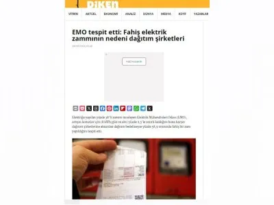 EMO TESPİT ETTİ: FAHİŞ ELEKTRİK ZAMMININ NEDENİ DAĞITIM ŞİRKETLERİ (DİKEN.COM.TR)