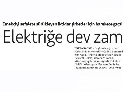 ELEKTRİĞE DEV ZAM (CUMHURİYET)