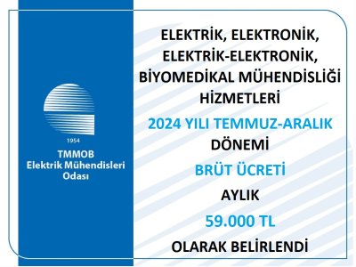 2024 YILININ İKİNCİ YARISI İÇİN ELEKTRİK, ELEKTRONİK, ELEKTRİK-ELEKTRONİK, BİYOMEDİKAL MÜHENDİSLİĞİ HİZMETLERİ BRÜT ÜCRETİ AYLIK 59.000 TL OLARAK BELİRLENDİ
