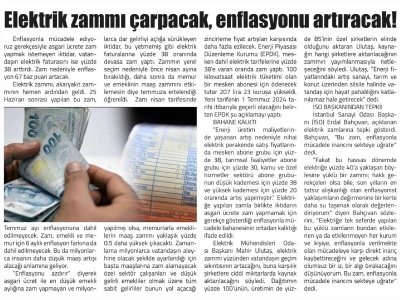 ELEKTRİK ZAMMI ÇARPACAK, ENFLASYONU ARTIRACAK! (BİZİM ÇANKIRI)