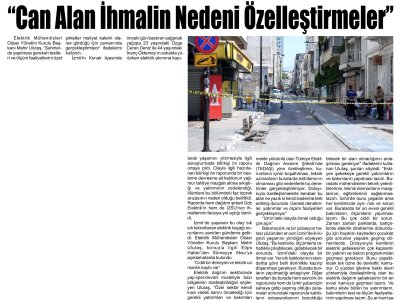 CAN ALAN İHMALİN NEDENİ ÖZELLEŞTİRMELER (DERELİNİN SESİ)