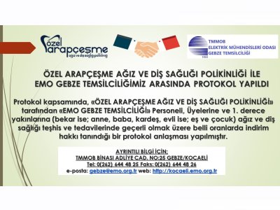 ÖZEL ARAPÇEŞME AĞIZ VE DİŞ SAĞLIĞI POLİKİNLİĞİ İLE EMO GEBZE TEMSİLCİLİĞİMİZ ARASINDA PROTOKOL YAPILDI